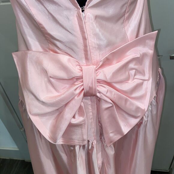 Alfred Angelo Vintage 80s 90s Dress Pink Bow Drop Waist Prom Dress - Picture 7 of 15